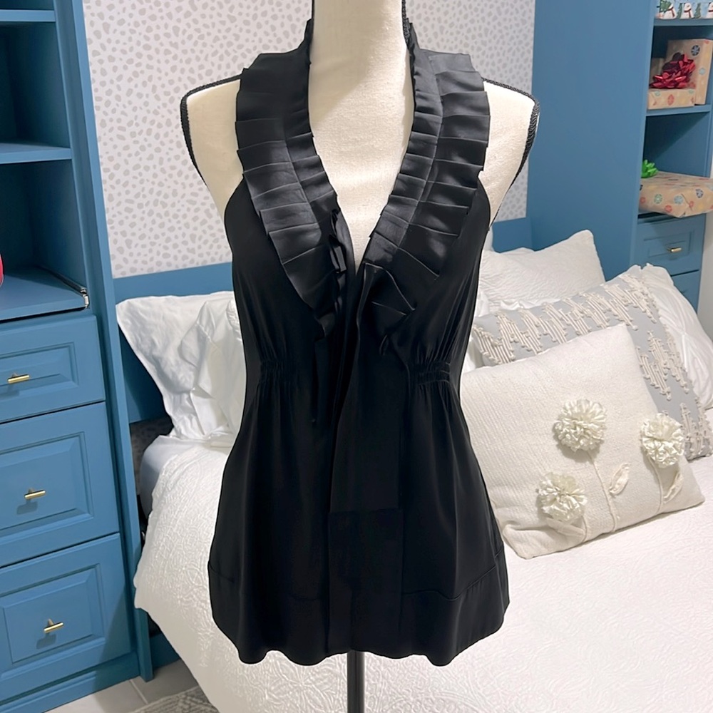 BCBG MaxAzria silk ruffle neck halter top